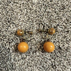 Vintage Bakelite Honey‎ Earrings Screw Backs Tested Sphere Antique Estate